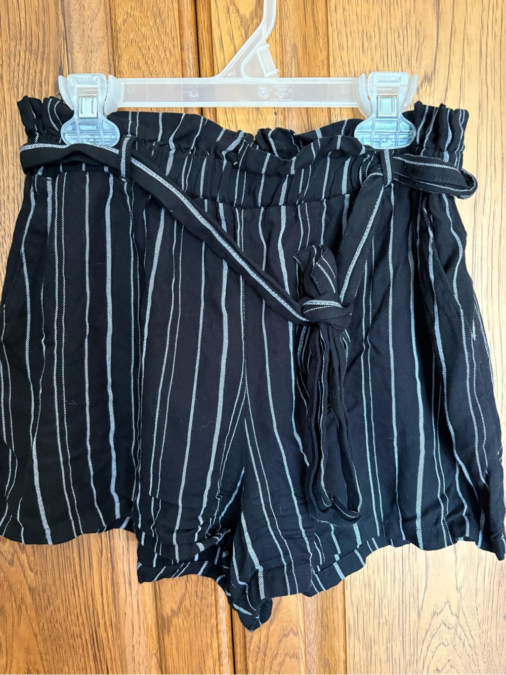 Hollister Black Pinstripe High-Rise Paperbag Shorts with Tie